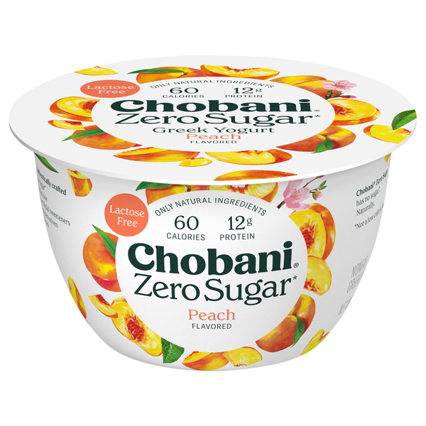 Yogurt Chobani Yogurt, Greek, Nonfat, Zero Sugar, Peach Flavored hero