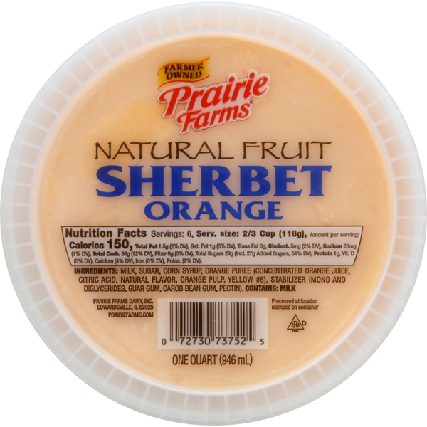 Ice Cream & Ice Prairie Farms Sherbet, Orange, Natural Fruit hero