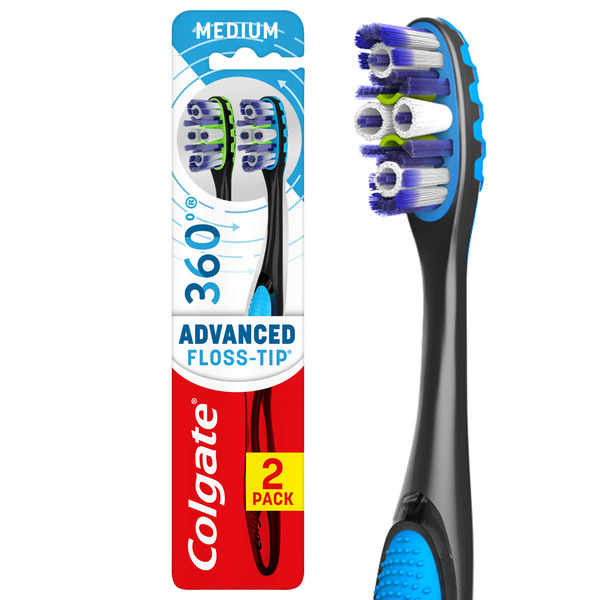 Oral Hygiene Colgate 360 Advanced Medium Toothbrushes with Floss-Tip Bristles hero