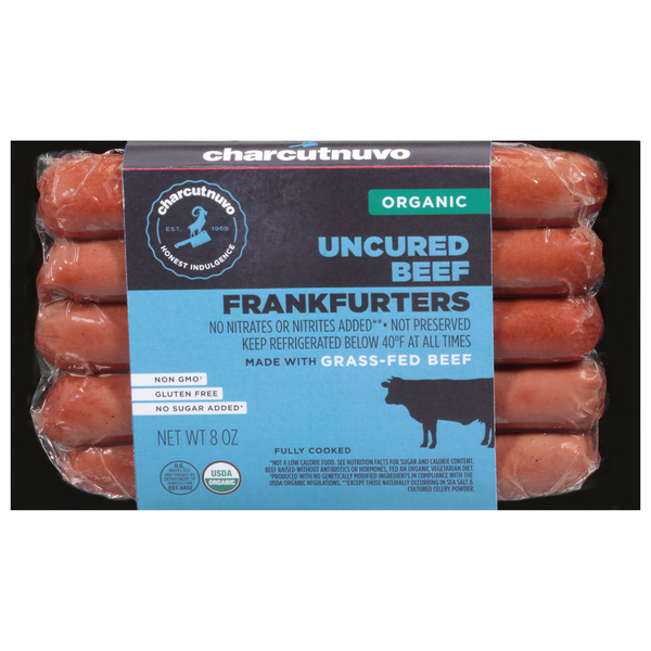 Charcutnuvo Frankfurters, Organic, Uncured Beef hero