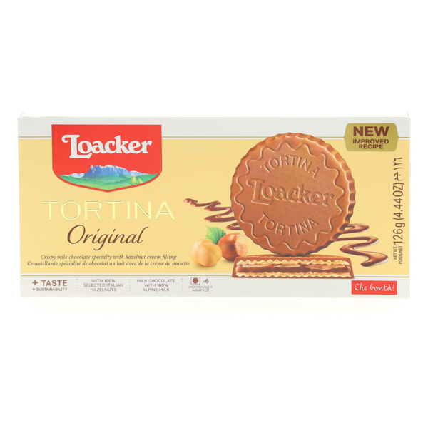 Cookies & Cakes Loacker Tortina Original Hazelnut, Premium Chocolate Coated Wafer Biscuit hero