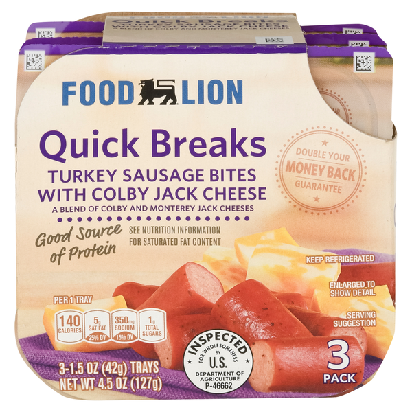 Packaged Cheese Food Lion Turkey Sausage Bites, 3 Pack hero