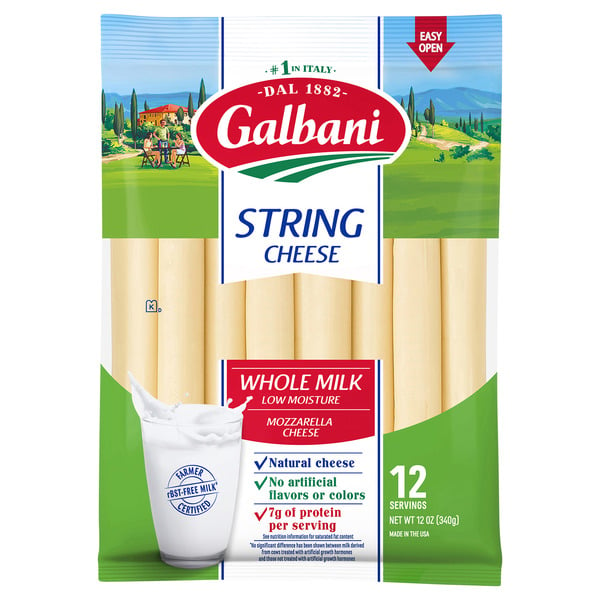 Packaged Cheese Galbani Whole Milk Mozzarella String Cheese hero