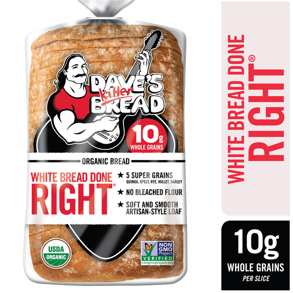 Breads Dave's Killer Bread White Bread Done Right, Artisan-Style Organic White Bread, 24 oz Loaf hero