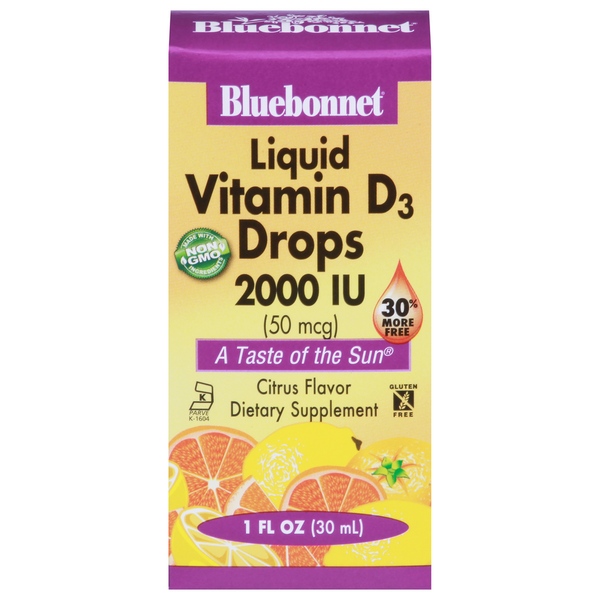 Vitamins & Supplements Bluebonnet Vitamin D3, 2000 IU, Liquid Drops, Citrus Flavor hero