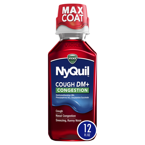 Cold, Flu & Allergy Vicks NyQuil Cough DM + Congestion Nighttime Medicine, Cherry hero