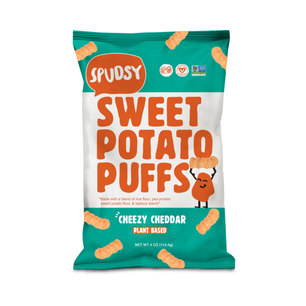 Specialty Cheeses Spudsy Sweet Potato Puffs, Vegan Cheesy Cheddar hero