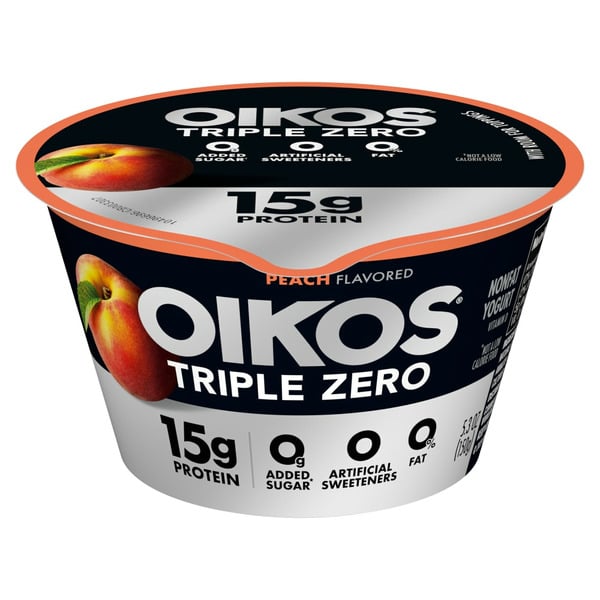 Yogurt Oikos Peach 15g Protein, 0g Added Sugar, Nonfat Greek Yogurt Cup hero