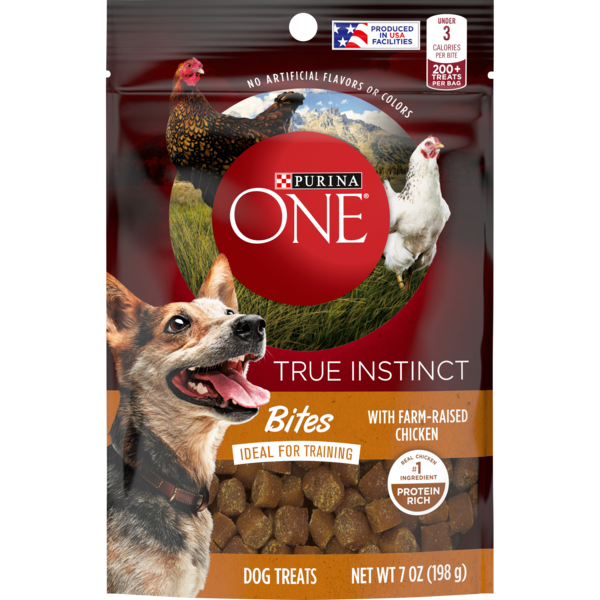 Dog Food & Care Purina ONE Made in USA Facilities Dog Training Treats, True Instinct Bites With Farm-Raised Chicken hero