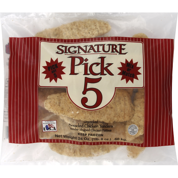 Frozen Meat & Seafood Signature Pick 5 Chicken Tenders, Breaded, Uncooked hero