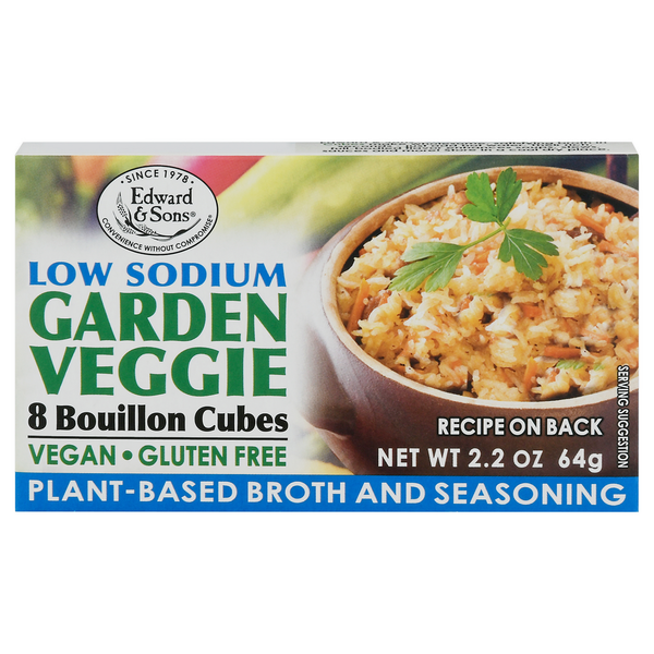 Soup, Broth & Bouillon Edward & Sons Bouillon Cubes, Low Sodium, Garden Veggie hero