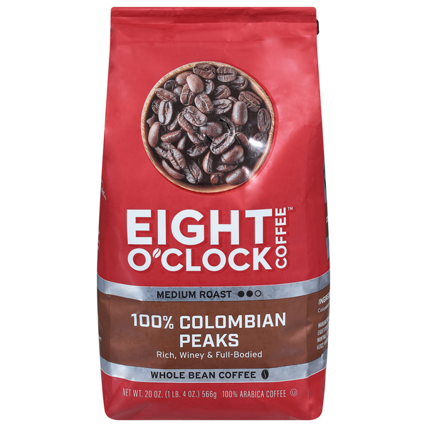 Coffee Eight O’Clock Coffee, Whole Bean, Medium Roast, 100% Colombian Peaks hero