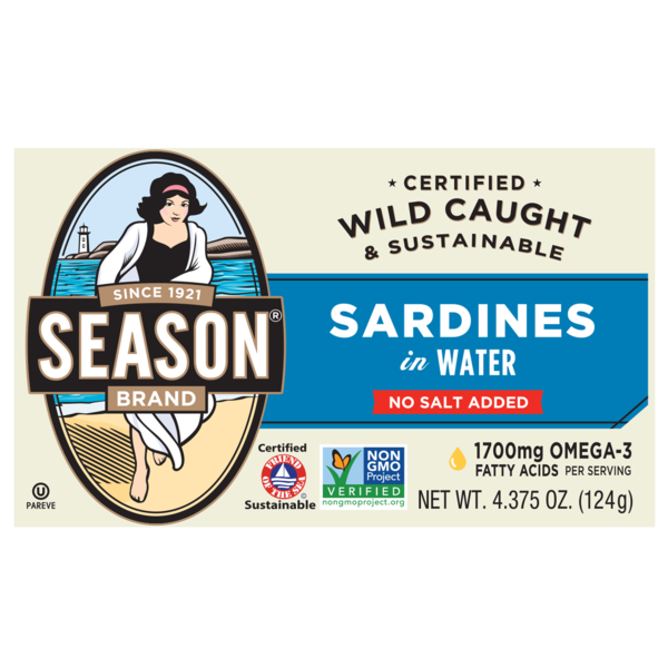 Canned Meat & Seafood Season Brand Sardines in Water, No Salt Added hero