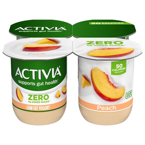 Yogurt Activia 0g Added Sugar* Peach Probiotic Yogurt, Nonfat Yogurt Cups hero