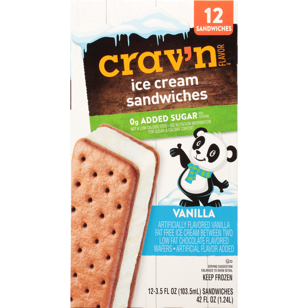 Frozen Dessert Crav'n Flavor Ice Cream Sandwiches, Vanilla hero