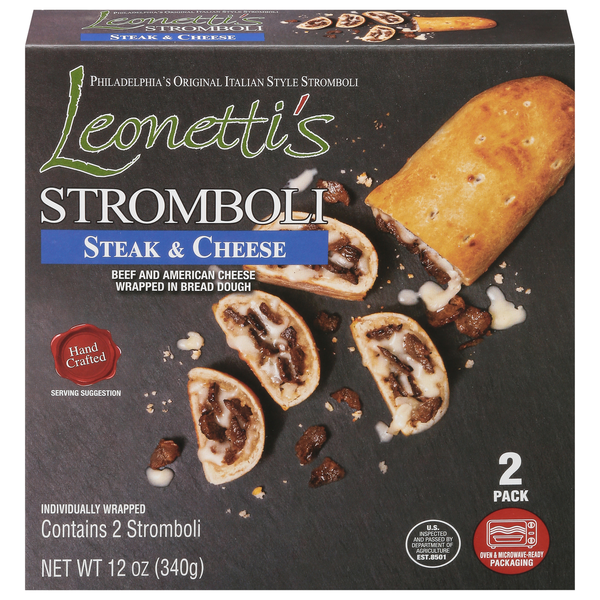 Frozen Meals Leonetti's Stromboli, Steak & Cheese, 2 Pack hero