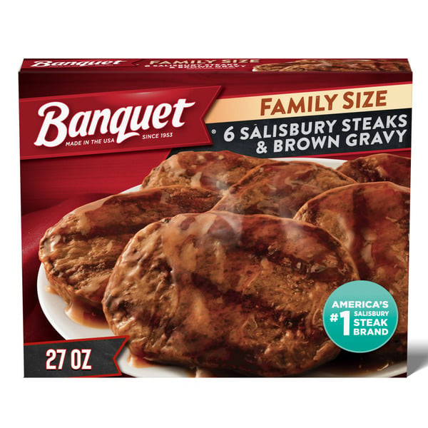 Frozen Foods Banquet Family Size Frozen Salisbury Steaks & Brown Gravy hero