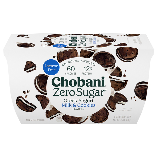 Yogurt Chobani Yogurt, Greek, Nonfat, Zero Sugar, Milk & Cookies Flavored hero