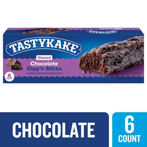 Bakery Desserts Tastykake Glazed Chocolate Dipp'n Sticks, Glazed Chocolate Donut Sticks, 10 oz, 6 Count hero