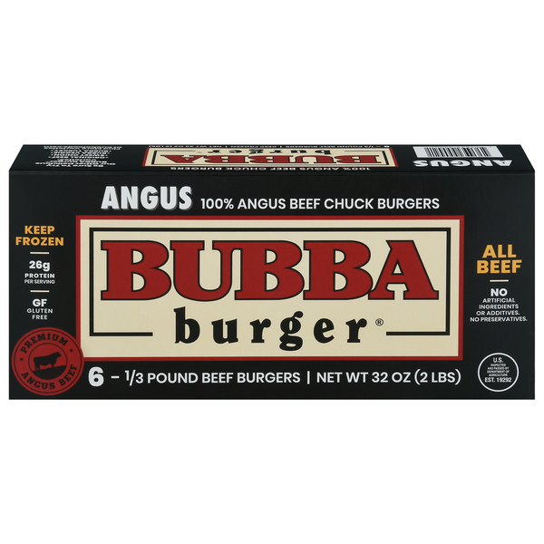 Frozen Meat & Chicken Bubba Burger Burgers, Angus Beef hero