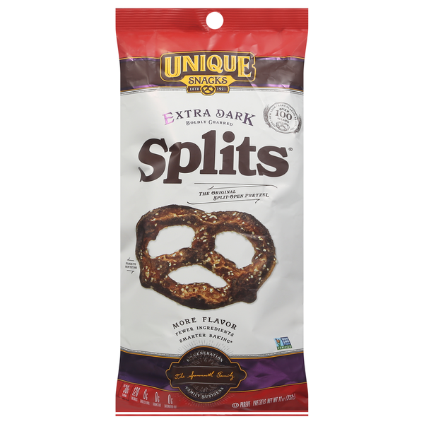 Chips & Pretzels Unique Snacks Splits" Split-Open Pretzel Extra Dark hero