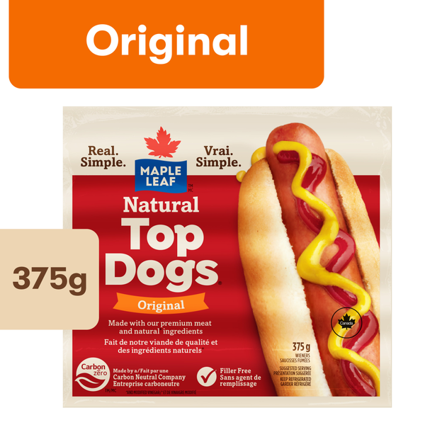 Hot Dogs, Bacon & Sausage Maple Leaf Natural Top Dogs Original Hot Dogs hero