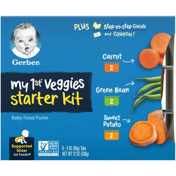 Baby Food & Formula Gerber My 1st Veggies Starter Kit Baby Food Carrot Green Bean Sweet Potato Tubs hero