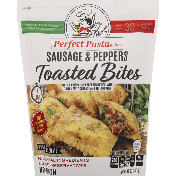 Frozen Meals Perfect Pasta Toasted Bites, Sausage & Peppers hero