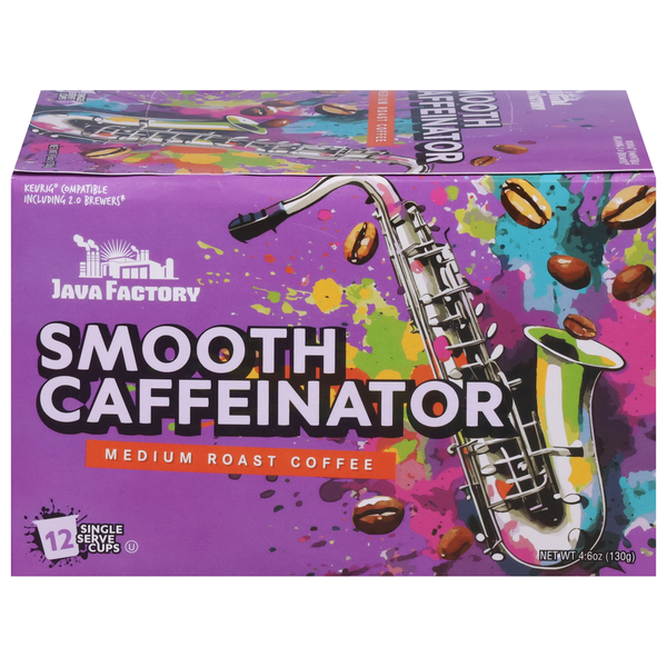 Coffee Java Factory Coffee, Medium Roast, Smooth Caffeinator, Single Serve Cups hero