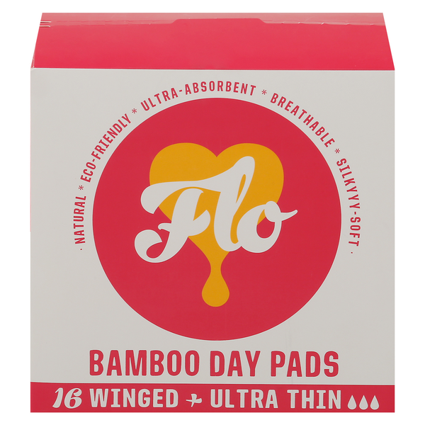 Feminine Care Flo Bamboo Day Pads, Winged + Ultra Thin hero