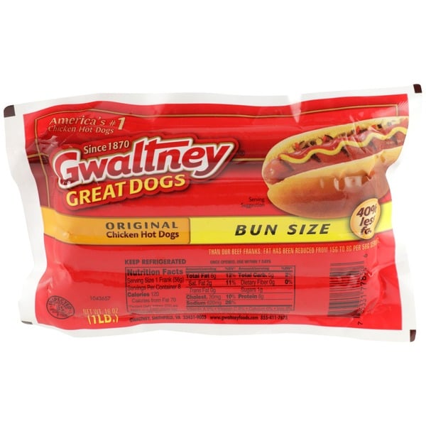 Hot Dogs, Bacon & Sausage Gwaltney Original Chicken Hot Dogs, Bun Size hero