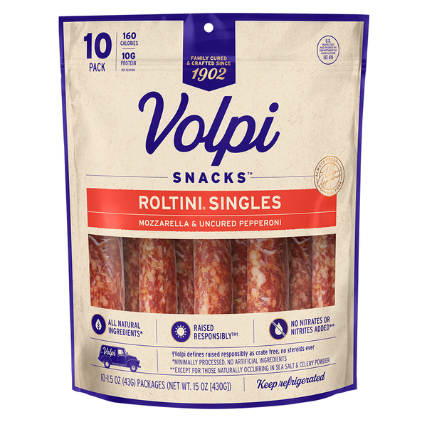 Specialty Cheeses Volpi Roltini Singles with Mozzarella & Pepperoni, Keto-Friendly hero