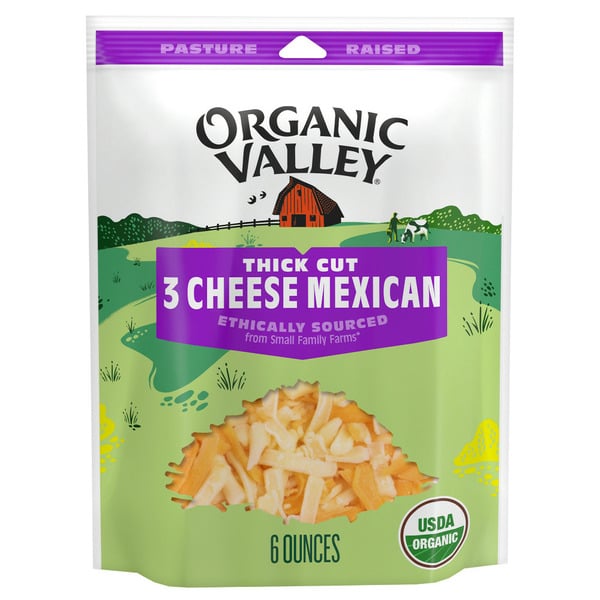 Organic Valley 3 Cheese Organic Thick Cut Shredded Mexican Cheese Blend hero