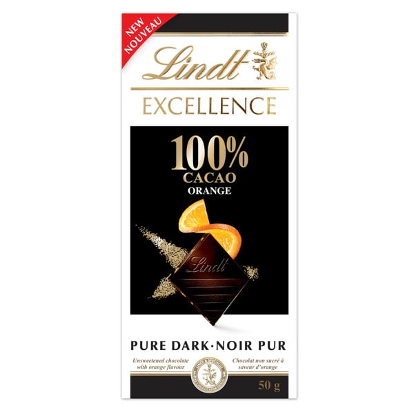 Candy & Chocolate Excellence 100% Cacao Orange Dark Chocolate Bar, 50 Grams hero