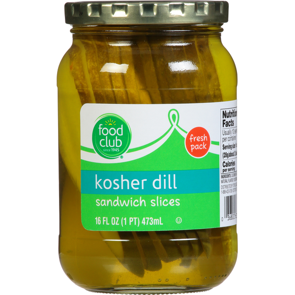 Kosher Foods Food Club Pickles, Kosher Dill, Sandwich Slices hero