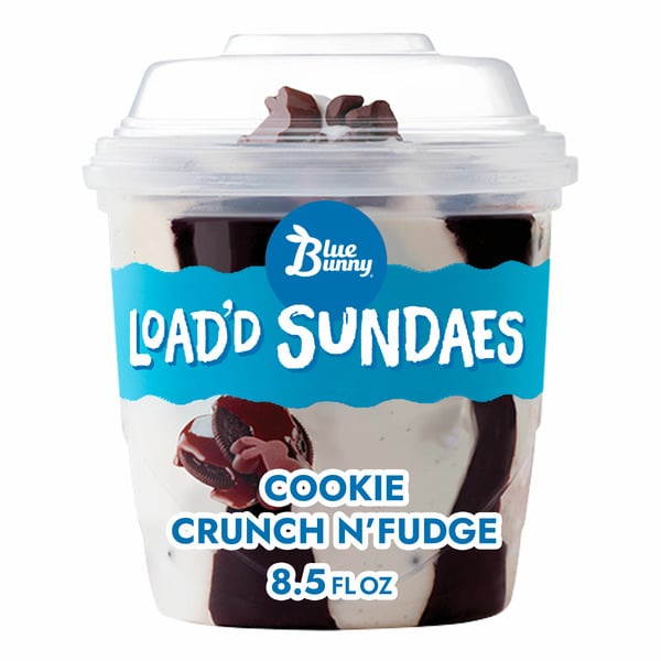 Ice Cream & Ice Blue Bunny Load'd Sundaes Cookie Crunch 'n Fudge Cup hero