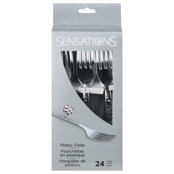 Household Sensations Forks, Plastic, Silver Metallic, Hammered hero