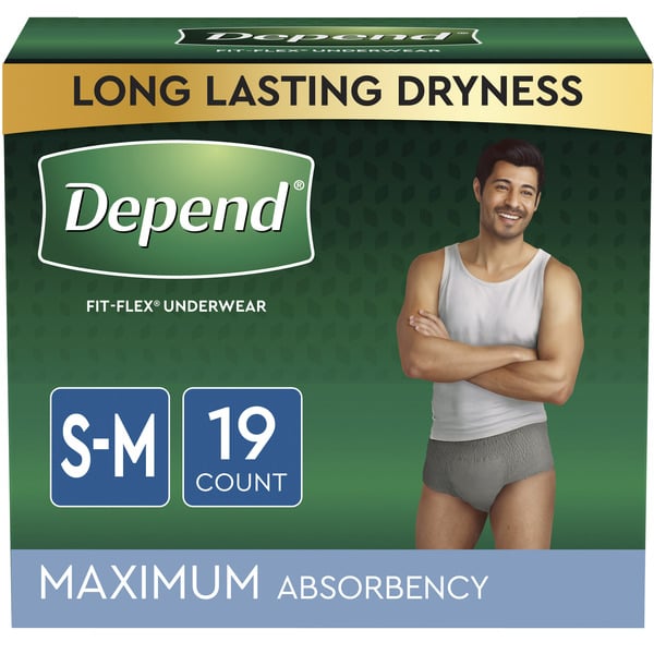 Feminine Care Depend Fresh Protection Men's Adult Incontinence Underwear, S/M, Grey hero