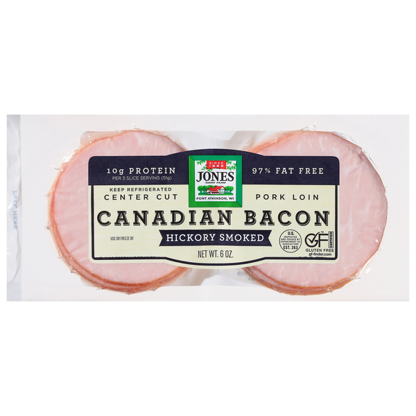 Bacon & Breakfast Meat Jones Dairy Farm Bacon, Canadian, Center Cut, Hickory Smoked hero