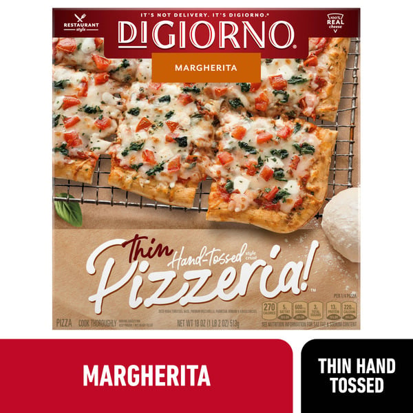 Frozen Pizza DiGiorno Pizzeria Thin Hand Tossed Margherita hero