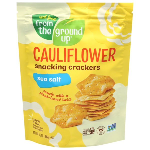 Crackers Real Food From the Ground Up Snacking Crackers, Cauliflower, Sea Salt hero