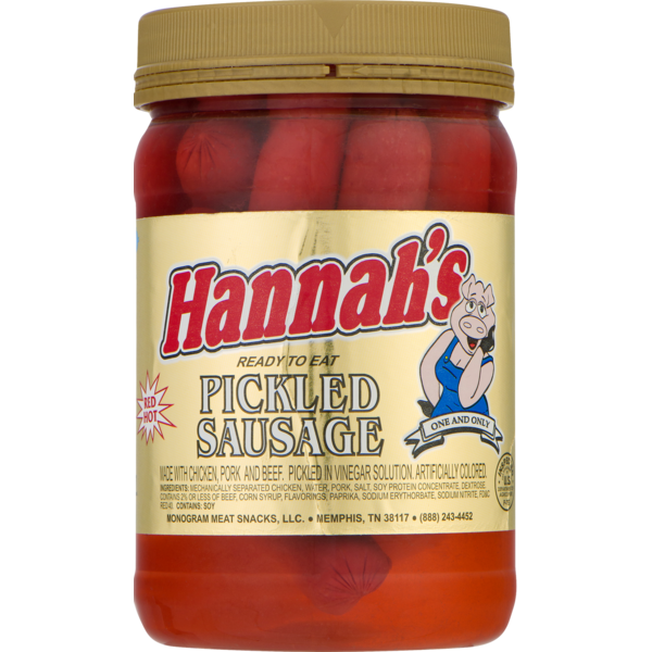 Canned Meat & Seafood Hannah's Pickled Sausage, Red Hot, Jar hero