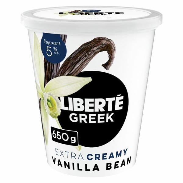 Yogurt Liberté Greek 5% Extra Creamy Yogurt, Vanilla Bean, High Protein hero