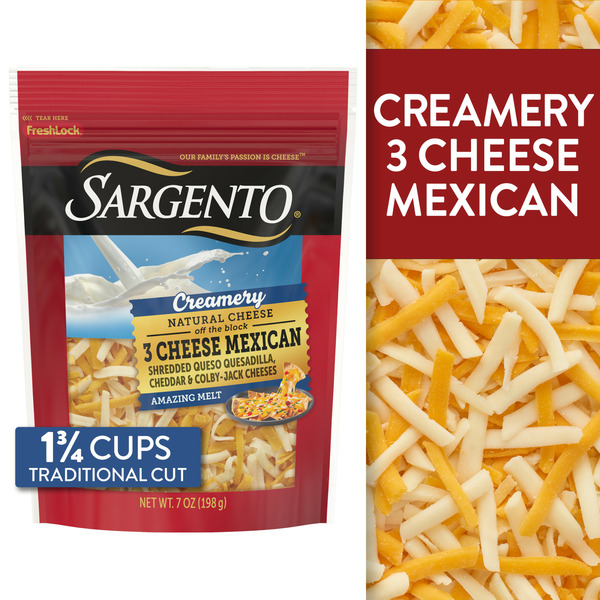 Packaged Cheese Sargento Creamery Shredded Three Cheese Mexican Natural Cheese hero