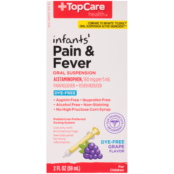 Baby First Aid & Vitamins TopCare Infants' Pain Reliever & Fever Reducer Acetaminophen 160 Mg Per 5 Ml Oral Suspension, Grape hero