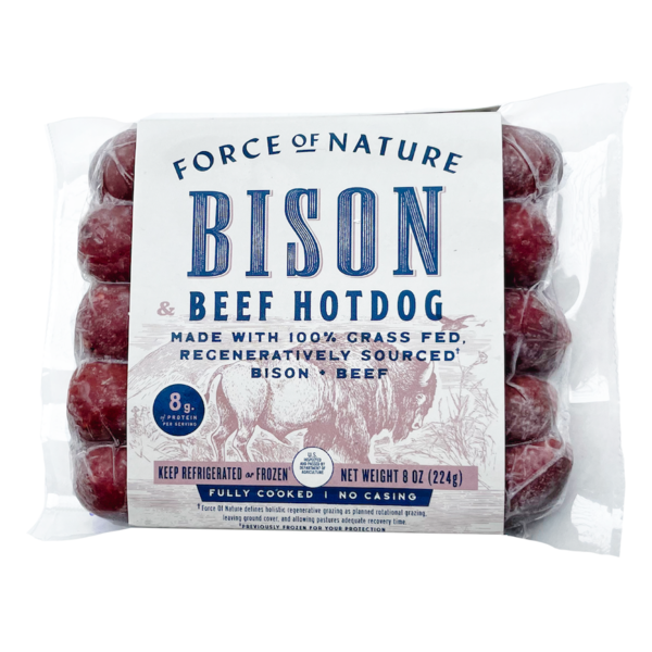 Hot Dogs, Bacon & Sausage Force of Nature Bison and Beef Hotdogs, 100% Grass Fed, Regenerative hero