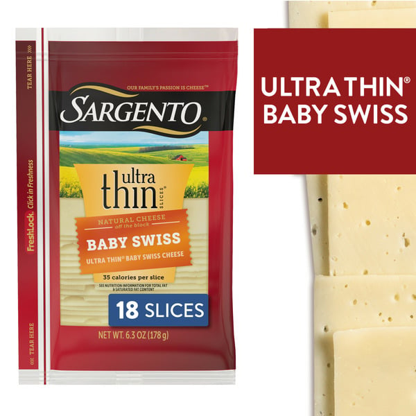 Packaged Cheese Sargento Ultra Thin® Sliced Baby Swiss Natural Cheese hero