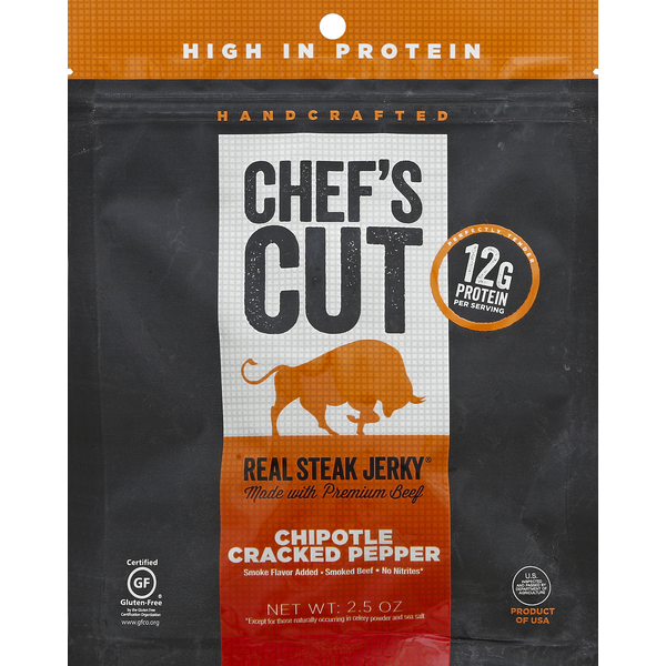 Jerky and Dried Meats Chef's Cut Real Jerky Jerky, Real Steak, Chipotle Cracked Pepper hero