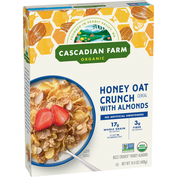 Cascadian Farm Organic Honey Oat Crunch Cereal With Almonds hero