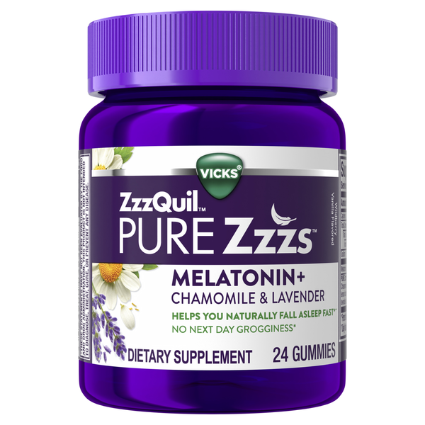 Stress & Sleep Aids Vicks PURE Zzzs Melatonin Sleep Aid Gummies, 1mg, Dietary Supplement hero